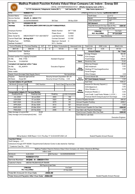 INDIA MPWZ business utility bill Word and PDF template PSD template